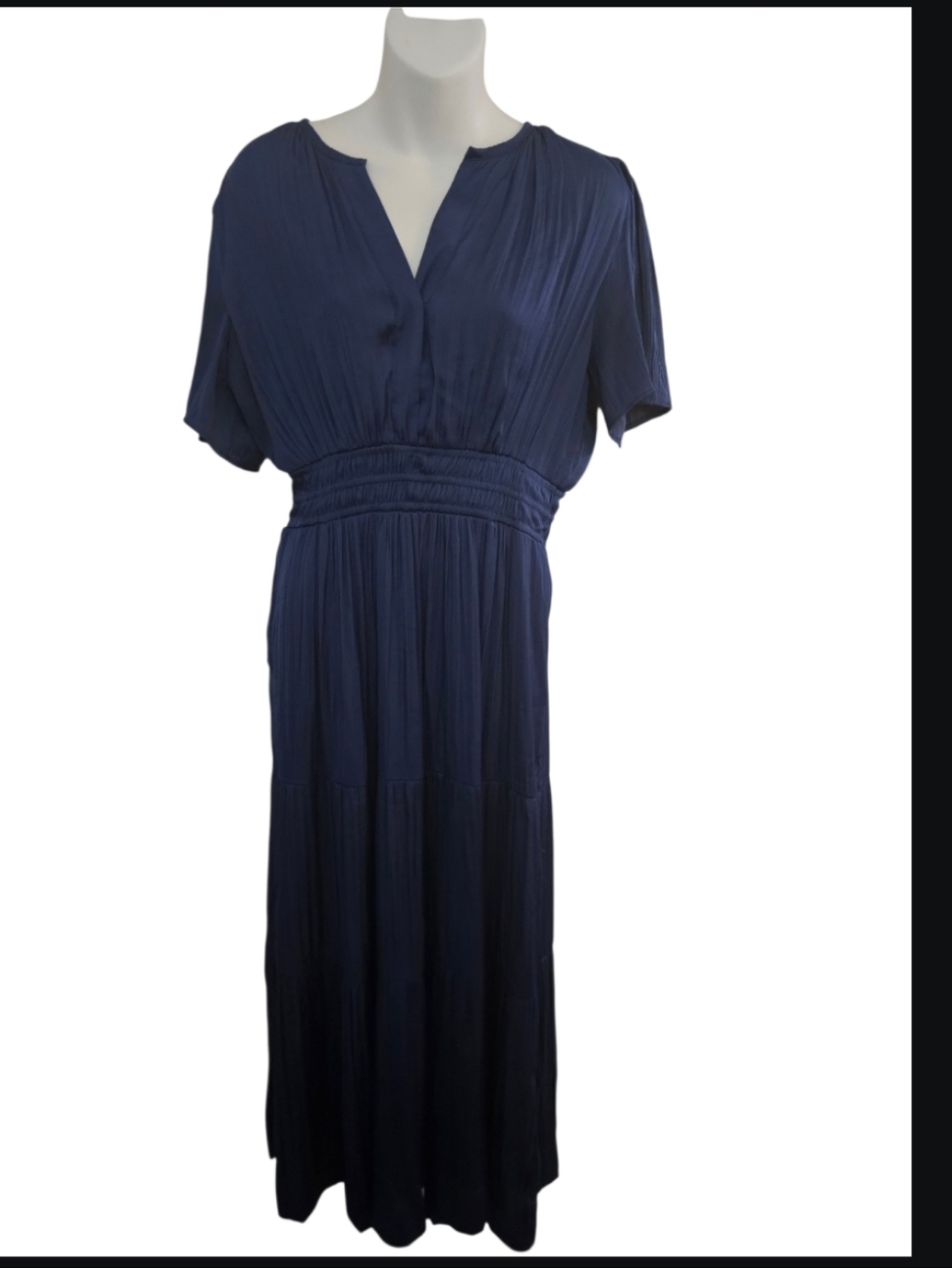 Joie Navy V-Neck Smocked-Waist Maxi Dress Large